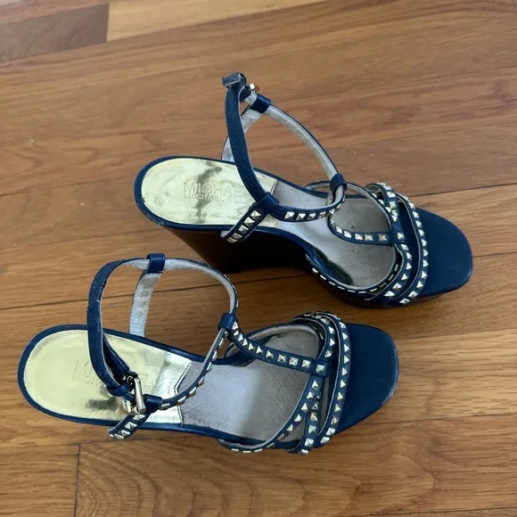 Michael Kors Studded Black and Gold Wedges - Picture 4 of 8